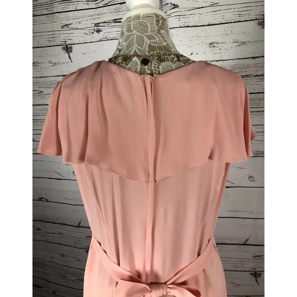 Vintage 80's Jessica McClintock Pink Dress ruffled collar button front size 12